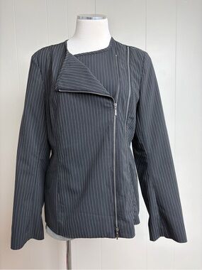 Yansi Fugel Size 10 Pinstripe Moto Jacket Asymmetrical Zip Avant Garde